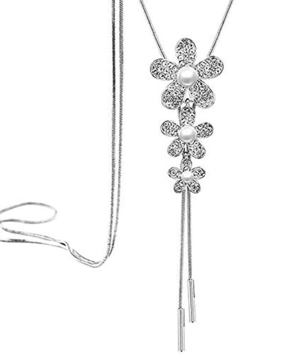 Shining Diva Fashion Crystal Flower Stylish Long Chain Pendant Necklace for Women and Girls - Fast Shipping to USA & Canada