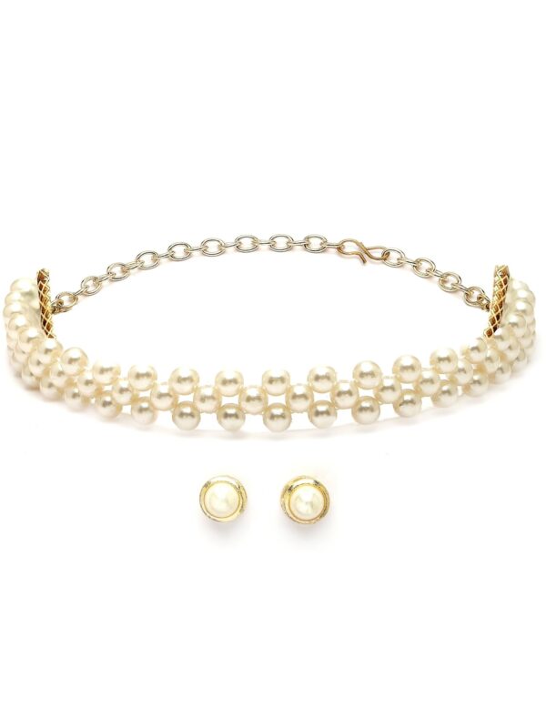 Karatcart Gold Plated Kundan Pearl Beaded Jali Choker Necklace for Women - Fast Shipping to USA & Canada