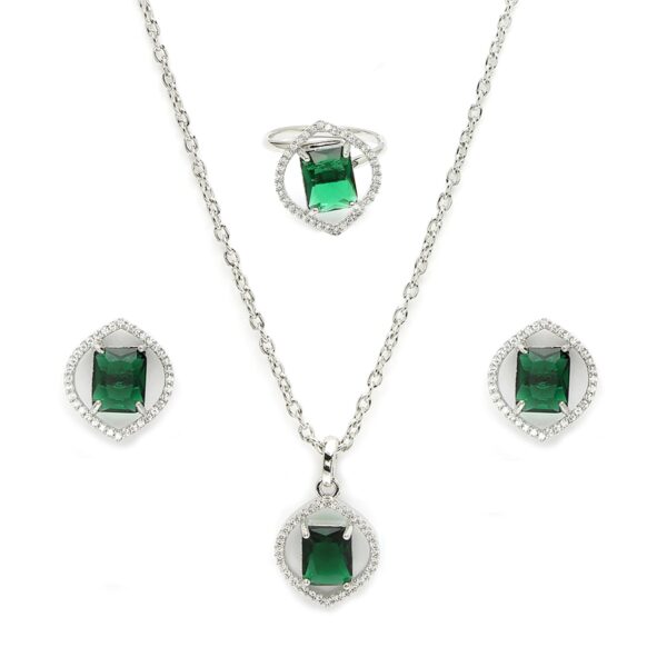 ZENEME Silver Plated Luxury American Diamond Marquise Halo Crystal Pendant Ring & Earrings Combo Jewellery Set For Women |Pendant Gift for Rakhi Jewelry - Fast Shipping to USA & Canada