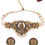 Sukkhi Temple Red & Green Stone Choker Necklace Set - Fast Shipping to USA & Canada