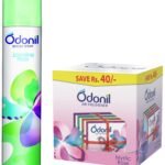 Odonil Room Air Freshener Spray, Jasmine Fresh - 600ml & Odonil Bathroom Air Freshener Blocks Mixed Fragrances - 48g (Pack of 4) - Fast Shipping to USA & Canada