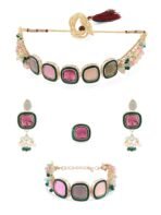 ZAVERI PEARLS Multi Colour Multistrand Beaded Cluster Choker Necklace Earring Ring & Bracelet Set For Women-ZPFK16867 - Fast Shipping to USA & Canada
