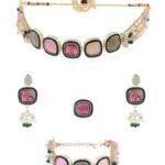 ZAVERI PEARLS Multi Colour Multistrand Beaded Cluster Choker Necklace Earring Ring & Bracelet Set For Women-ZPFK16867 - Fast Shipping to USA & Canada