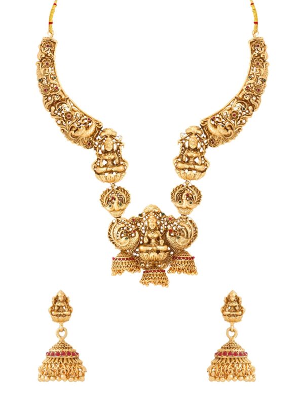 Yellow Chimes Jewellery Set for Women Gold Plated Traditional Temple Jewelry Set Antique Necklace Set with Earrings and Maangtikka for Women and Girls - Fast Shipping to USA & Canada
