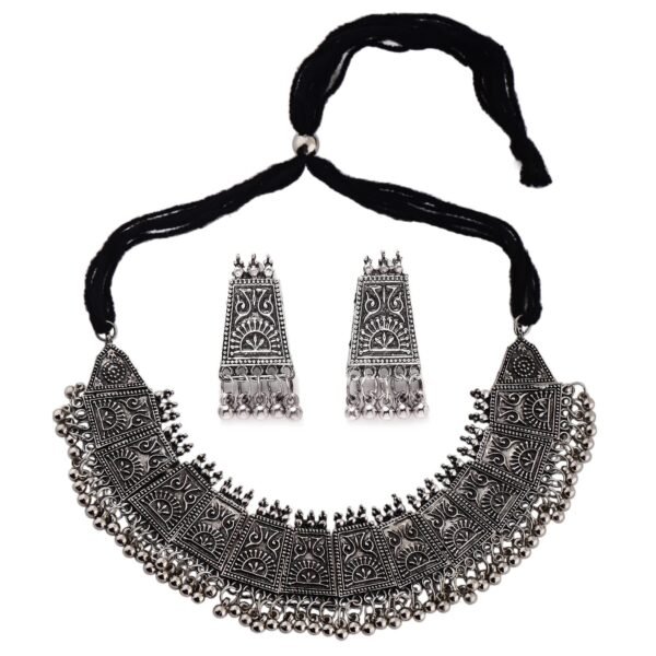 Shining Diva Fashion Latest Stylish Traditional Oxidised Silver Necklace Jewellery Set for Women (13108s) - Fast Shipping to USA & Canada