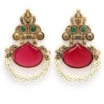 Karatcart Red Stone Studded Gold Plated Drop Earrings for Women - Fast Shipping to USA & Canada