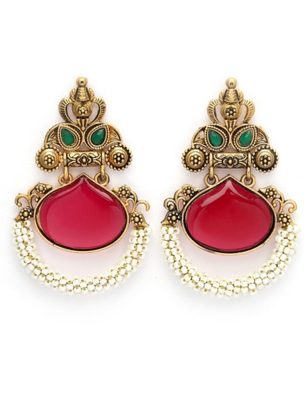 Karatcart Red Stone Studded Gold Plated Drop Earrings for Women - Fast Shipping to USA & Canada