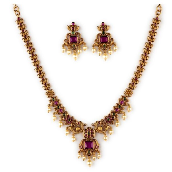 Sasitrends Enchanting Gold Plated Peacock and Floral Pearl Necklace Jewellery Set for Women & Girls - Fast Shipping to USA & Canada