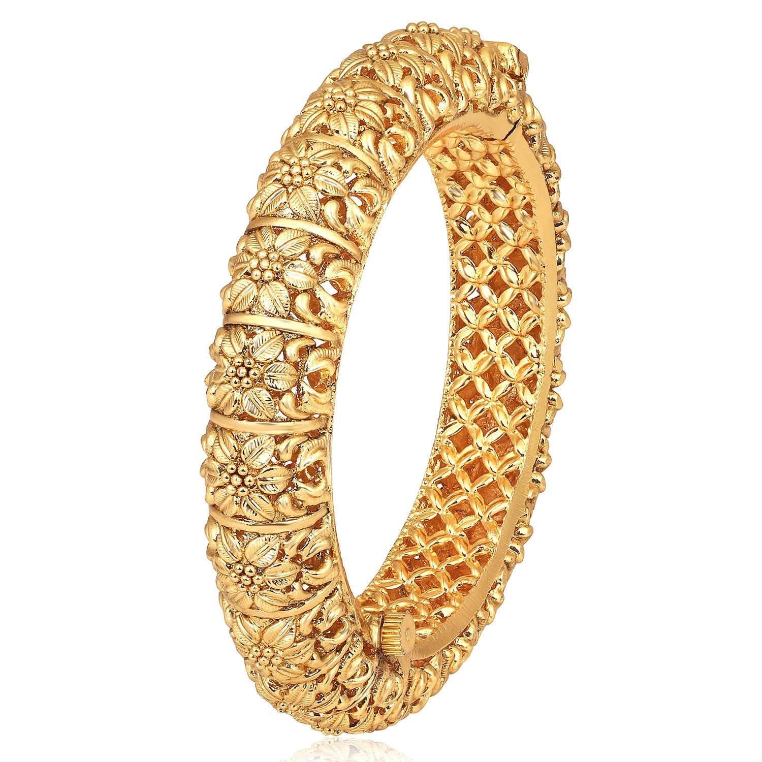 712Anik2zYL.jpg Peora Gold Plated Single Piece Openable Floral Kada Bangle Traditional Jewellery for Women - Fast Shipping to USA & Canada - Image 1