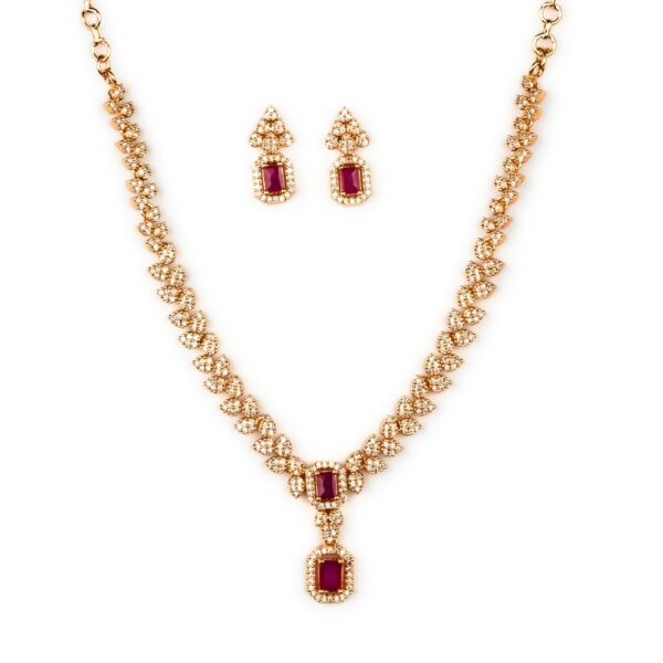 Sasitrends Micro Gold Plated AD Stone Floral Cluster Necklace Set - Fast Shipping to USA & Canada