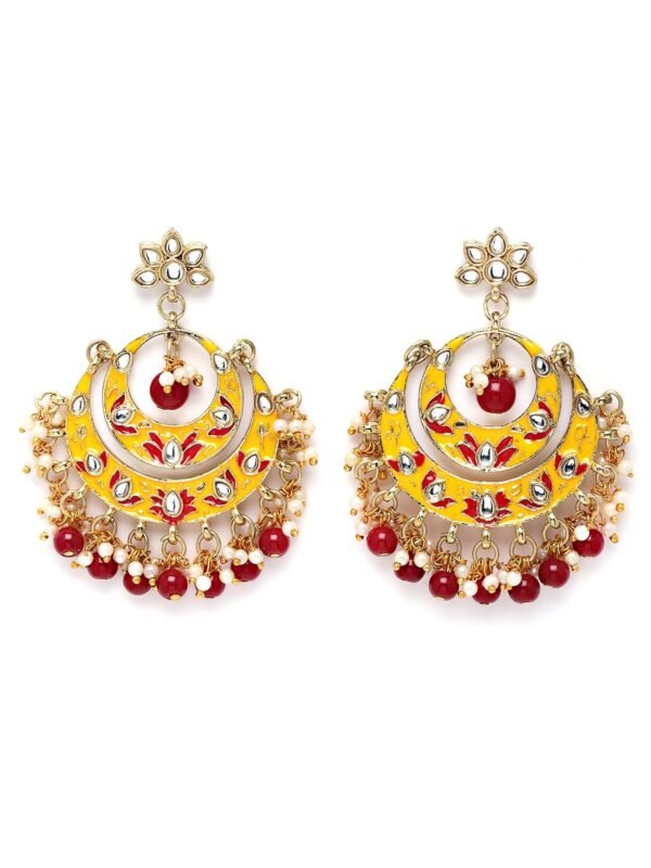 Karatcart Gold Plated Red and Yellow Meena Kundan Chandbali Earrings for Women - Fast Shipping to USA & Canada