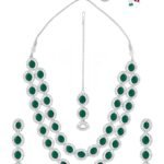 ZAVERI PEARLS Green Stones Dazzling Austrian Diamonds Layered Necklace Earring & Maangtikka Set For Women-ZPFK17569 - Fast Shipping to USA & Canada