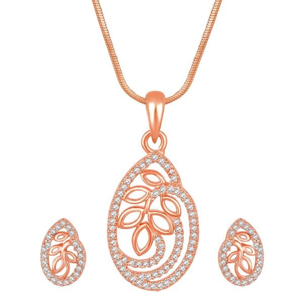 Peora Rose Gold Plated CZ Pendant Chain Necklace & Stud Earrings Set Jewellery for Women - Fast Shipping to USA & Canada