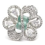 Karatcart Light Green American Diamond Studded Silver Tone Adjustable AD Ring for Women - Fast Shipping to USA & Canada