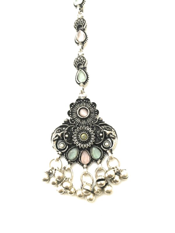 Sasitrends Traditional Oxidized German Silver Plated with Mesmerizing Monalisa Stones for Women & Girls - Fast Shipping to USA & Canada