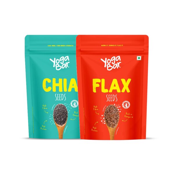 Yogabar Roasted Chia Seeds Grade - Black Calcium, Iron & Zinc Diet Food Healthy Snacks 250g, Flax Seeds 250g (Pack of 2) - Fast Shipping to USA & Canada