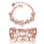 okos Crystal Jewellery Rose Gold Plated Designer Cats Eye Adjustable Alloy Bracelet Crafted For Girls And Women - Fast Shipping to USA & Canada