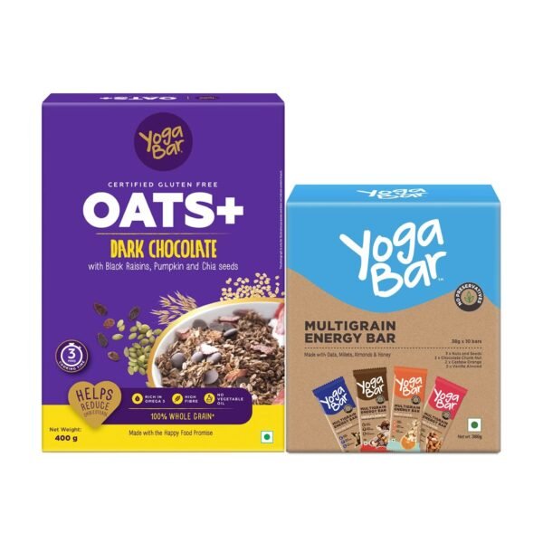 Yogabar Multigrain Energy Snack Bars - ( Pack of 10 Bars ) | Dark Chocolate Flavour Premium Super Oats Combo Pack - 780gm - Fast Shipping to USA & Canada