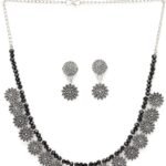 Sukkhi Oxidised Silver Floral Necklace Set with Earrings - Fast Shipping to USA & Canada