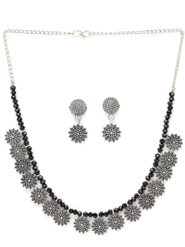 Sukkhi Oxidised Silver Floral Necklace Set with Earrings - Fast Shipping to USA & Canada