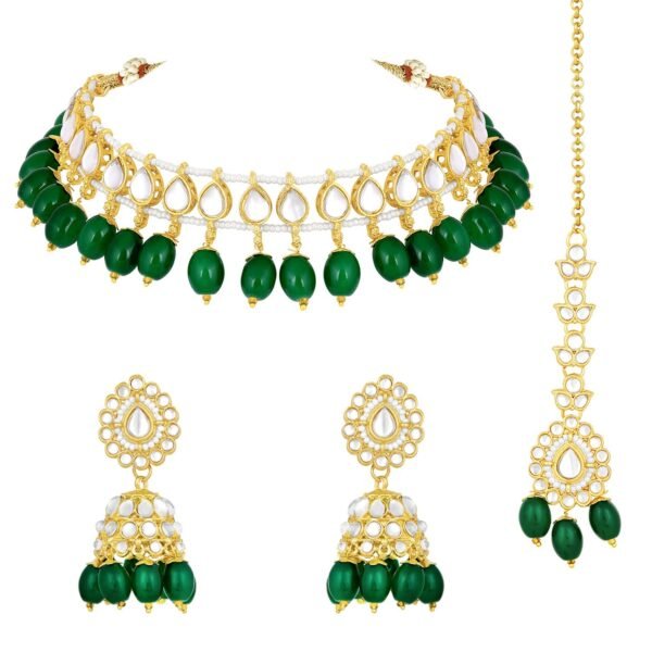Peora Gold Plated White Kundan Studded Choker Necklace Jhumki Earrings & Maang Tikka Ethnic Fashion Jewellery Set Gift for Women & Girls - Fast Shipping to USA & Canada
