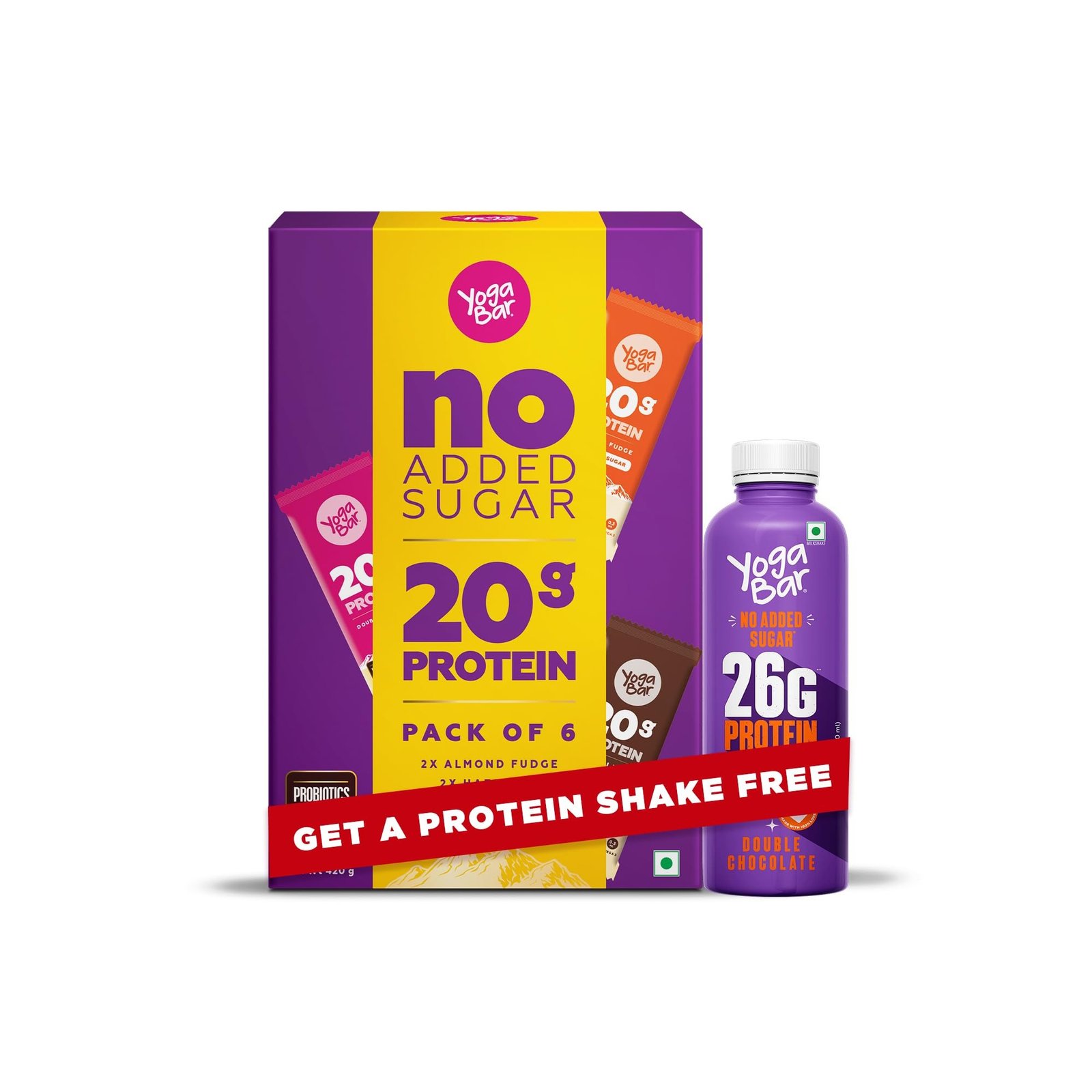 71Ays77lPL.jpg Yogabar No Added Sugar Protein Bars, 20g Protein, Pack of 6 with Free Protein Shake of 250 ml - Fast Shipping to USA & Canada - Image 1