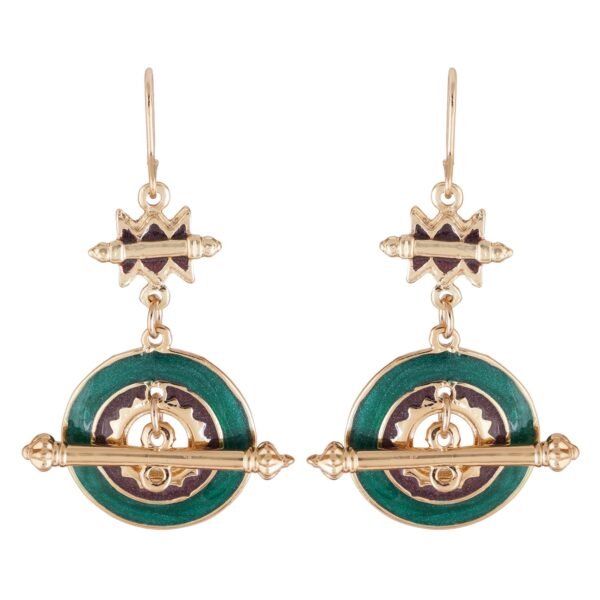 Estele 24Kt Gold Plated hanging Circle Earrings in Green Colour for Women and Girls - Fast Shipping to USA & Canada