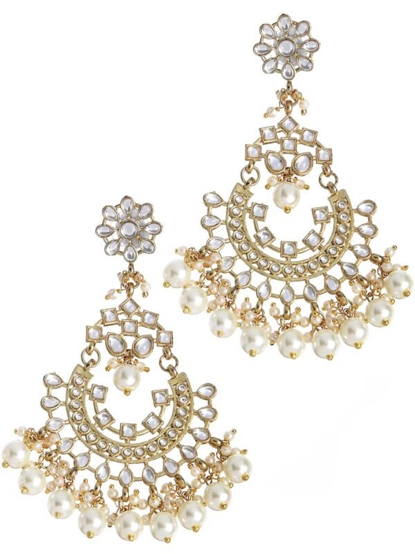 Karatcart Gold Plated Pearl Studded Kundan Chandbali Earrings For Womens - Fast Shipping to USA & Canada