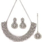 Sukkhi Exotic Silver AD White Stone Necklace Set with Maangtikka - Fast Shipping to USA & Canada