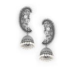 Rubans Women's & Girl's Oxidized Silver-Plated Floral & Bird Motif Jhumka Earrings with Pearl Accents - Fast Shipping to USA & Canada