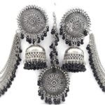 Shining Diva Fashion Latest Oxidised German Silver Antique Design Stylish Traditional Maang Tikka Jhumka Earrings Jewellery Set for Women - Fast Shipping to USA & Canada