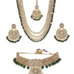 ZAVERI PEARLS Green Beads Bridal Kundan Choker & Long Necklace, Earring & Maangtikka Set For Women-ZPFK9793 - Fast Shipping to USA & Canada