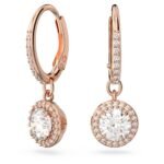 Swarovski Constella Drop Earrings, Round Cut, Pave, White, Rose Gold-Tone Plated For Women - Fast Shipping to USA & Canada