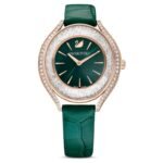 Swarovski Crystalline Aura Watch, Swiss Made, Leather Strap, Green, Rose Gold-Tone Finish - Fast Shipping to USA & Canada
