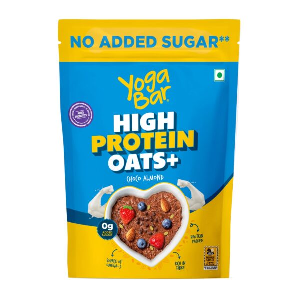 Yogabar Oats High Protein 850g | Dark Chocolate & Almonds High Protein Oats | 23g Protein - No Added Sugar | Complete Protein Blend Whey + Soy | With Probiotics for Better Absorption | Fiber-Rich | Helps in Weight Management - Fast Shipping to USA & Canada
