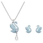 Swarovski Iconic Swan Pendant and Earrings set, Swan, Blue, Rhodium plated - Fast Shipping to USA & Canada