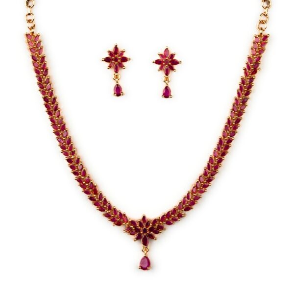 Sasitrends Amazing Micro Gold Plated American Diamond Studded Floral Necklace Jewellery set Set - Fast Shipping to USA & Canada