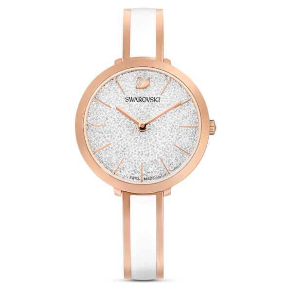 Swarovski Crystalline Delight Watch, Swiss Made, Metal Bracelet, White, Rose Gold-Tone Finish - Fast Shipping to USA & Canada