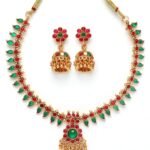 Karatcart Red and Green Stone Floral Design Jewellery Set for Women - Fast Shipping to USA & Canada