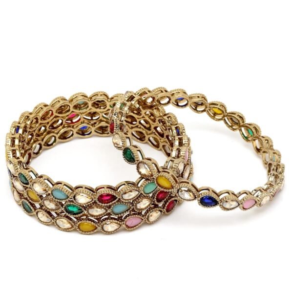 Karatcart Gold Plated Set of 4 Drop Shape Multicolor Stone Studded Bangles for Women - Fast Shipping to USA & Canada