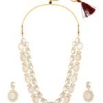 ZAVERI PEARLS Gold Tone Dazzling Stones Mother of Pearls Embellished Layered Necklace & Earring Set For Women-ZPFK18023 - Fast Shipping to USA & Canada