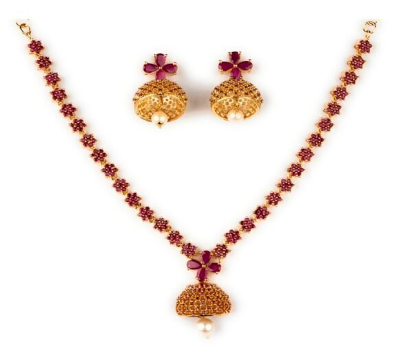 Sasitrends Micro Gold Plated American Diamond AD Stone Studded Necklace Jewellery Set for Women and Girls - Fast Shipping to USA & Canada