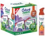 Odonil Bathroom Air Freshener Neem Mixed Fragrances Blocks 192g (48g, Pack of 4) & Odonil Destinations Room Air Freshener Spray 240ml - Tropical Sunrise| Long Lasting Fragrance - Fast Shipping to USA & Canada