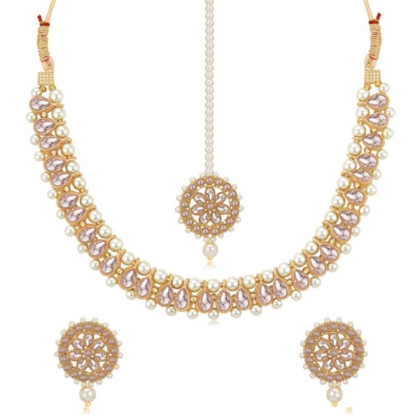 Sukkhi Glittering Pearl Choker Necklace Set - Fast Shipping to USA & Canada