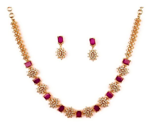 Sasitrends American Diamond White-Ruby Sonte Studded Micro Gold Plated Jewellery Set for Women & Girls - Fast Shipping to USA & Canada