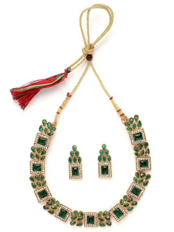 Sukkhi Green AD Stone Collar Necklace Set with Earrings - Fast Shipping to USA & Canada
