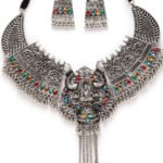 Shining Diva Fashion Latest Stylish Traditional Oxidised Silver Necklace Jewellery Set for Women (13116s) - Fast Shipping to USA & Canada