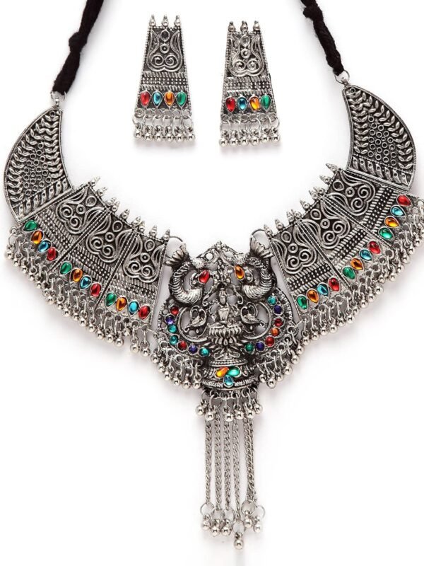 Shining Diva Fashion Latest Stylish Traditional Oxidised Silver Necklace Jewellery Set for Women (13116s) - Fast Shipping to USA & Canada