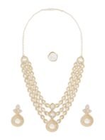 ZAVERI PEARLS Gold Tone Dazzling Stones Austrian Diamonds Layered Necklace Earring & Ring Set For Women-ZPFK18079 - Fast Shipping to USA & Canada