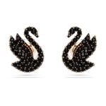 Swarovski Women Iconic Swan Stud Earrings, Swan, Black, Rose Gold-Tone Plated - Fast Shipping to USA & Canada